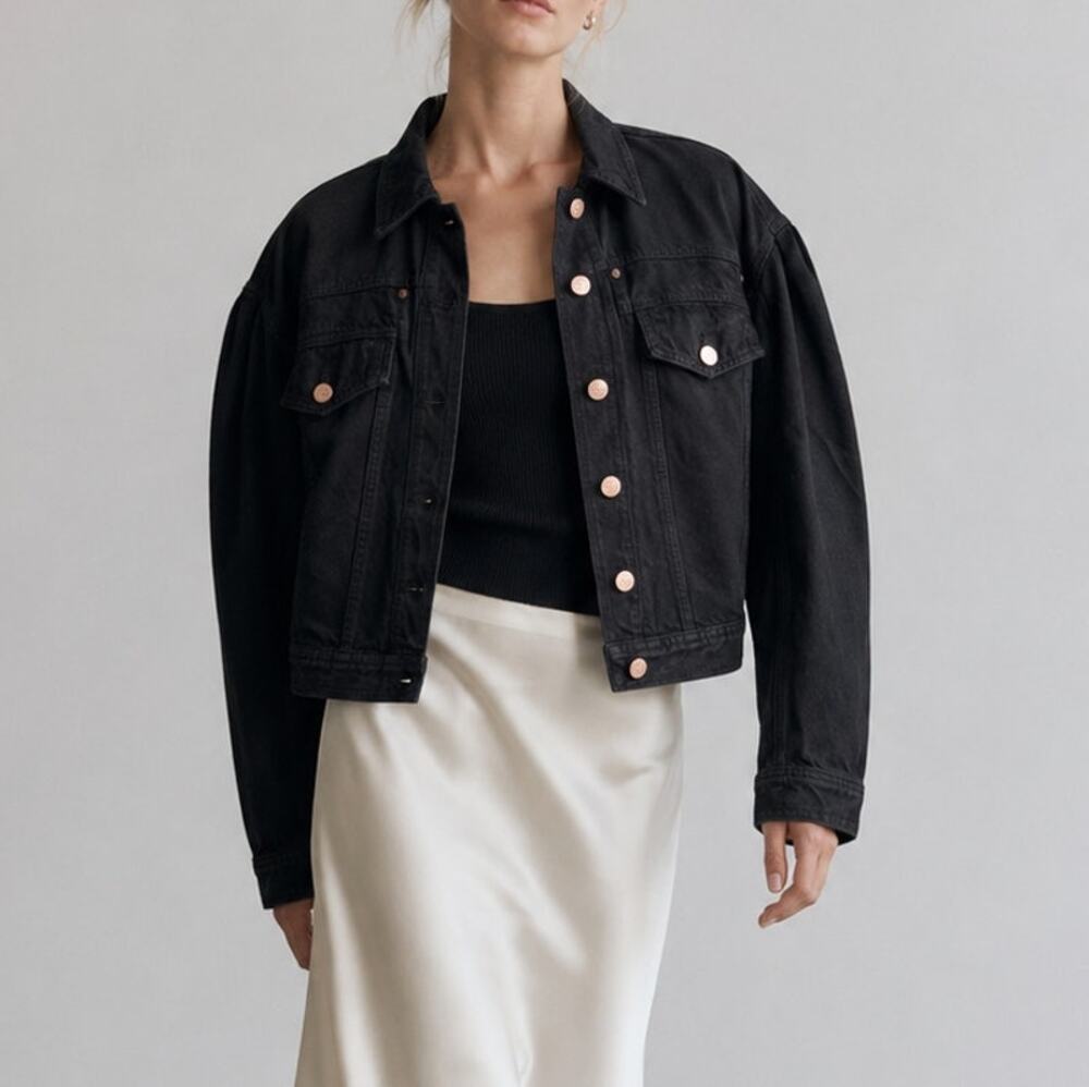 Ulla Johnson Cosette Black Denim Boxy Button Jacket